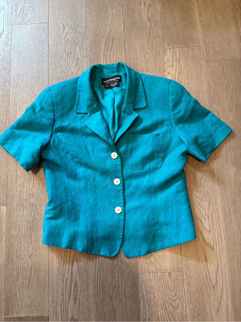 Liz Claiborne Women's Teal Short Sleeve Button Front Blazer